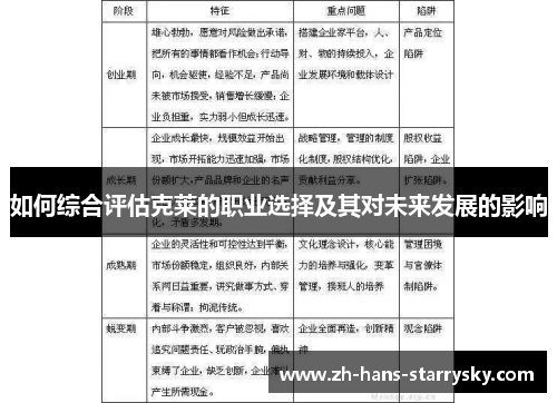 如何综合评估克莱的职业选择及其对未来发展的影响
